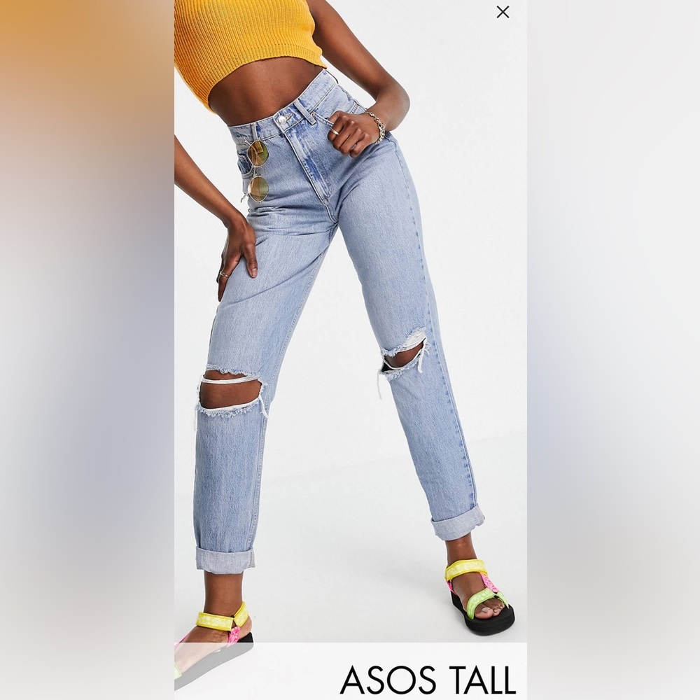 ASOS tall high rise ‘slouchy mom’ jean with rips